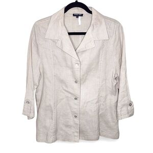 Como No 100% Linen Shirt Jacket Shacket XL Oatmeal Beige 3/4 Roll Tab Sleeves